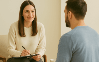 Cliënt en counselor in een persoonlijk gesprek, symbool voor unieke nazorg verslavingszorg bij Vida.